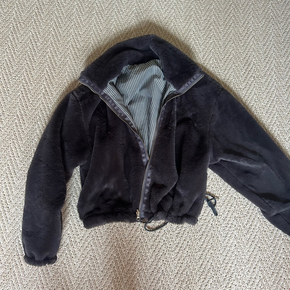 Gray Fuzzy Bomber Jacket